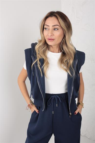 Vatkalı Kolsuz Lacivert Eşofman Takımı