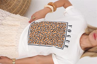 Vouge Baskılı Leopar desen Ekru Tshirt