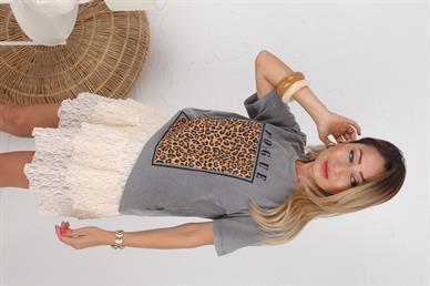Vouge Baskılı Leopar desen Gri Tshirt