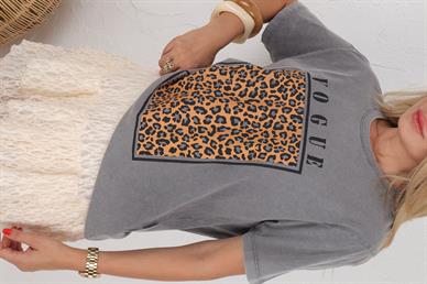 Vouge Baskılı Leopar desen Gri Tshirt