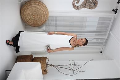 Yakası Biyeli  Bağlamalı Ekru Saten Elbise