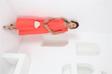 Yakası Pileli Tek Omuz Bağlamalı Nar Çiçeği Elbise