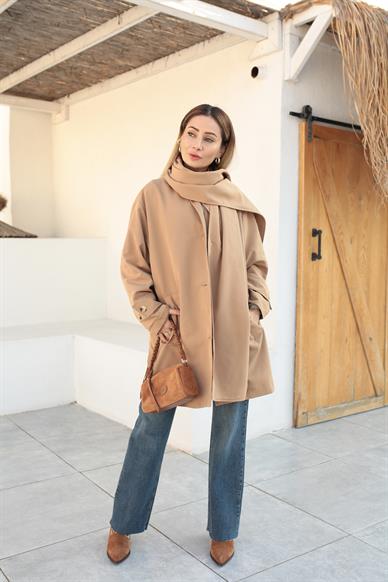Yan Cepli Şallı Camel Treçkot