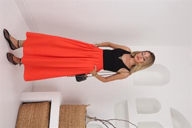 Yandan Cepli Lastikli Turuncu Etek