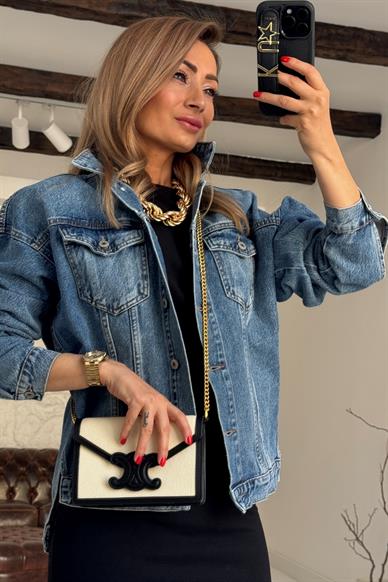 Yanı Yırtmaçlı Mavi Denim Ceket
