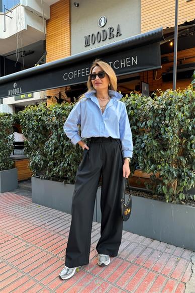 Yanı Yırtmaçlı Mavi Gömlek