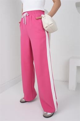 Yanları Şeritli Bağcıklı Pembe Pantolon