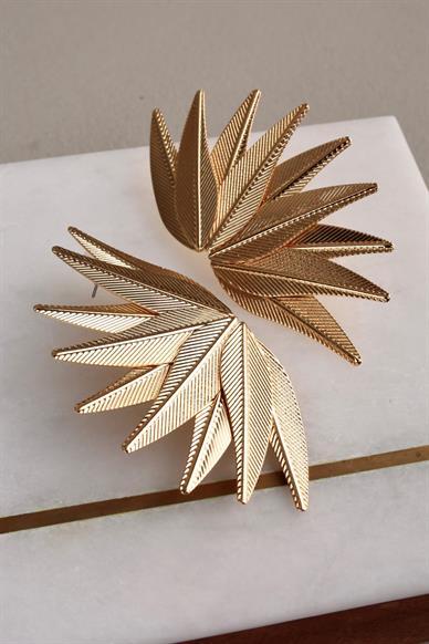 Yaprak Desen Gold Küpe