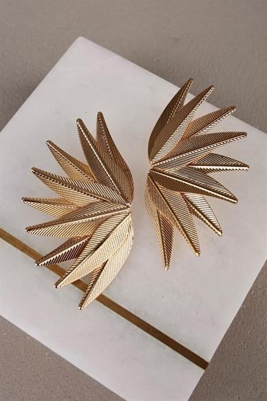 Yaprak Desen Gold Küpe
