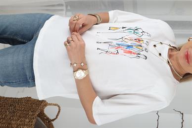 Yarım Kollu Vatkalı Kadın Baskılı Tshirt