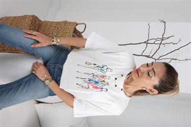 Yarım Kollu Vatkalı Kadın Baskılı Tshirt