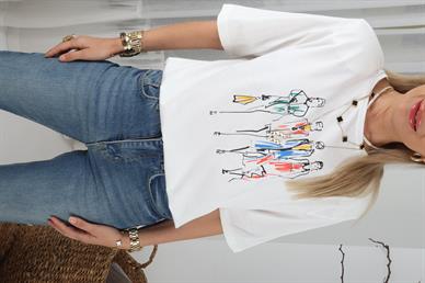 Yarım Kollu Vatkalı Kadın Baskılı Tshirt