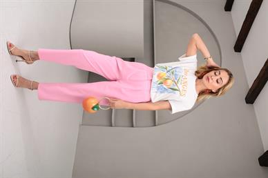 Yarım Lastik Pembe Havuz Kesim Pantolon