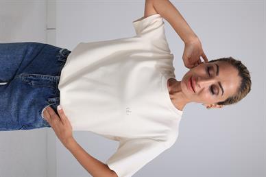 Yazı Baskılı Krem Basic Tshirt