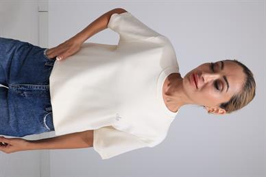 Yazı Baskılı Krem Basic Tshirt