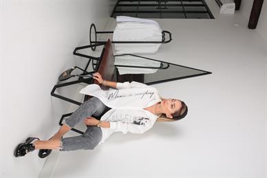 Yazı Baskılı Oversize Ekru Gömlek