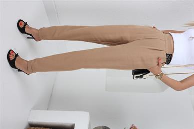 Yazı Lastik Kemerli Camel Keten Pantolon