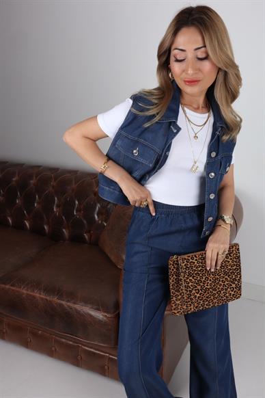 Yelekli İnce Denim Kumaş Takım