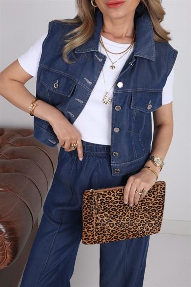 Yelekli İnce Denim Kumaş Takım