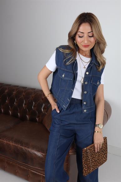 Yelekli İnce Denim Kumaş Takım