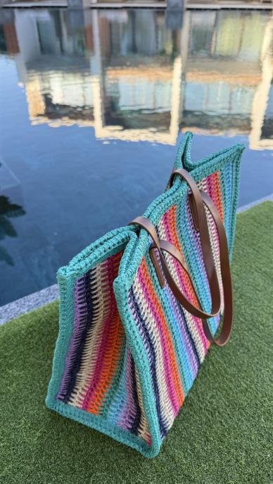 Yeşil Karışık Renkli İthal Hasır Çanta