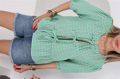 Yeşil Pötükare Bağlamalı Bluz