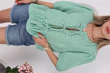 Yeşil Pötükare Bağlamalı Bluz