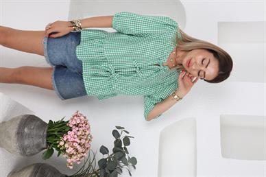 Yeşil Pötükare Bağlamalı Bluz