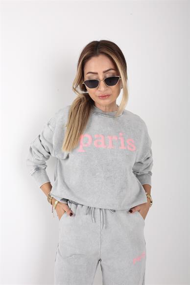 Yıkamalı Paris Baskılı Eşofman Takımı