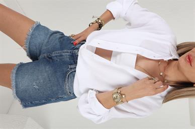 Yırtmaçlı Beyaz Keten Gömlek