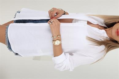 Yırtmaçlı Beyaz Keten Gömlek