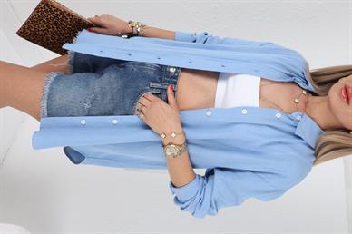 Yırtmaçlı Mavi Keten Gömlek