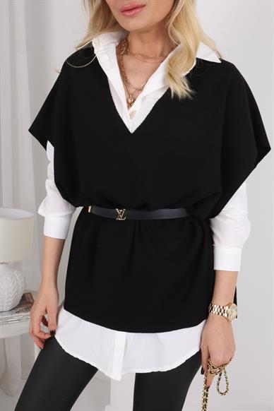 Yırtmaçlı Tek Cepli Ekru Oversize Gömlek