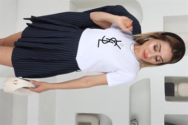 Ysl Baskıılı Ekru Basic Tshirt