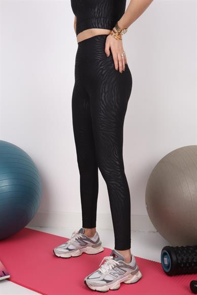 Yüksek Bel Tıger Siyah Spor Tayt