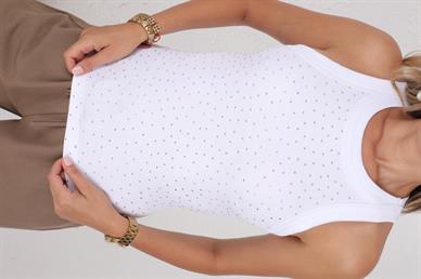 Yüzücü Kol Dağınık Taş İşli Beyaz Atlet