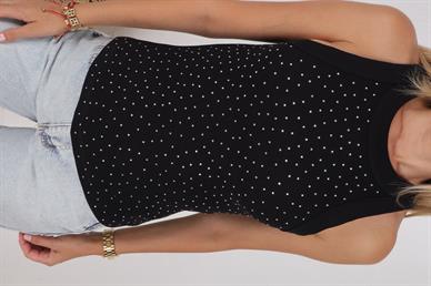 Yüzücü Kol Dağınık Taş İşli Siyah Atlet