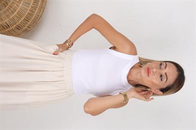 Yüzücü Kol Kalın Biyeli Beyaz Penye Atlet