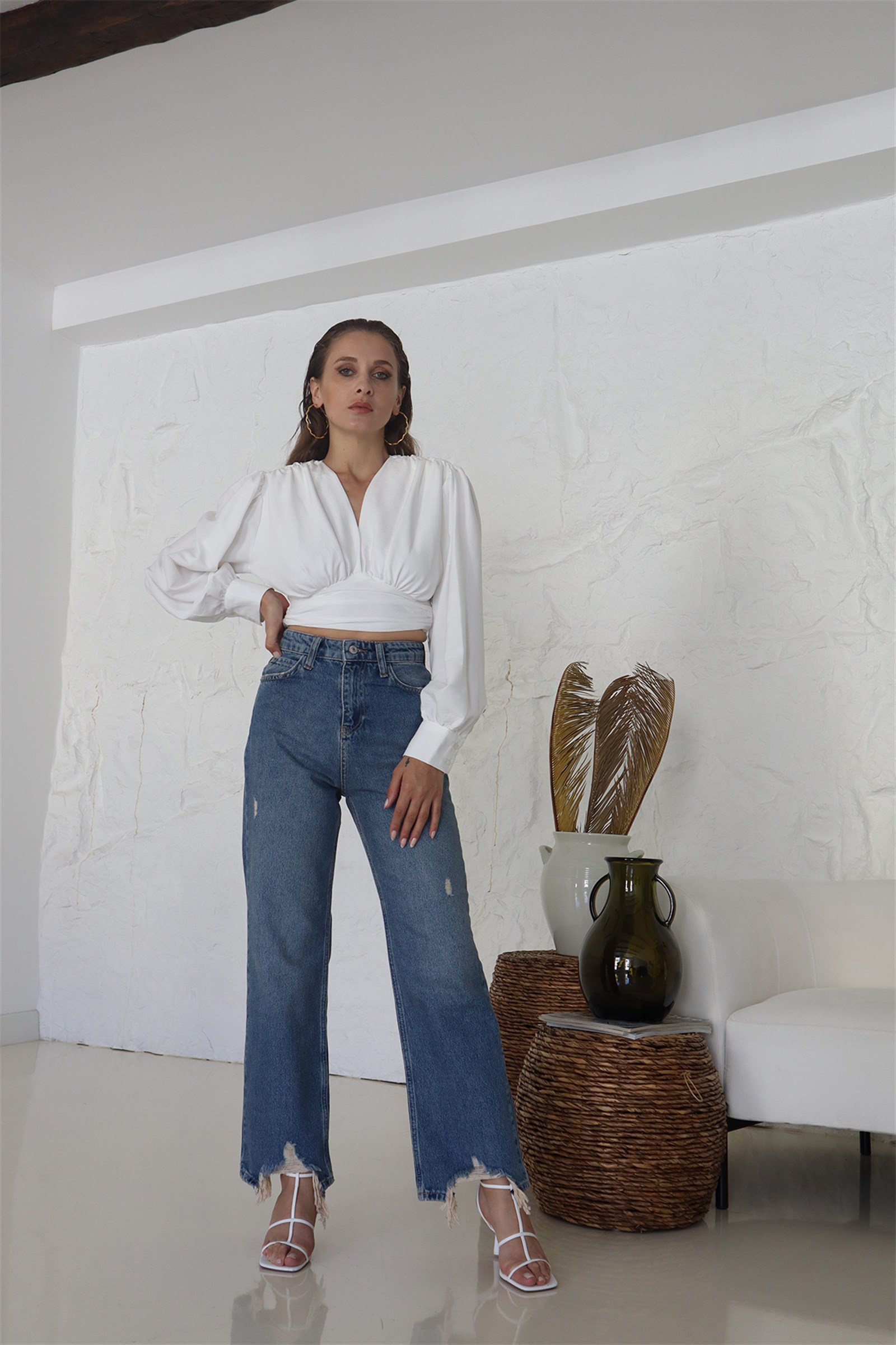 Paçası Yırtık Vintage Slim Jean