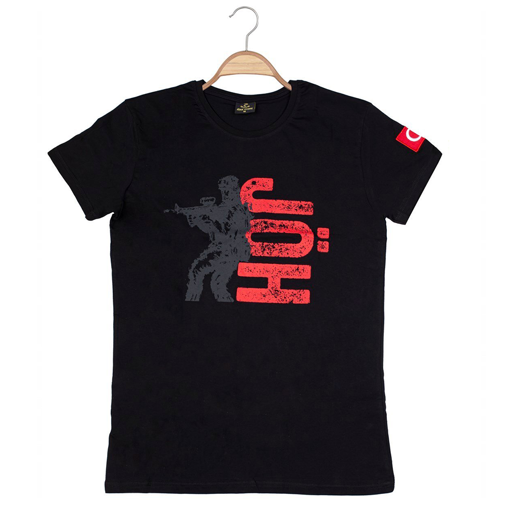 Unisex JÖH baskılı Tek Asker Tshirt - Siyah