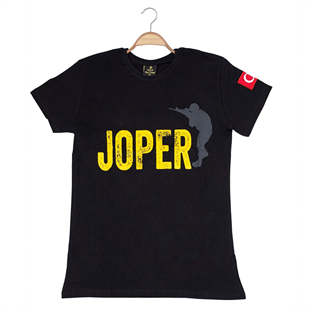 Unisex JOPER baskılı Tek Asker Tshirt - Siyah