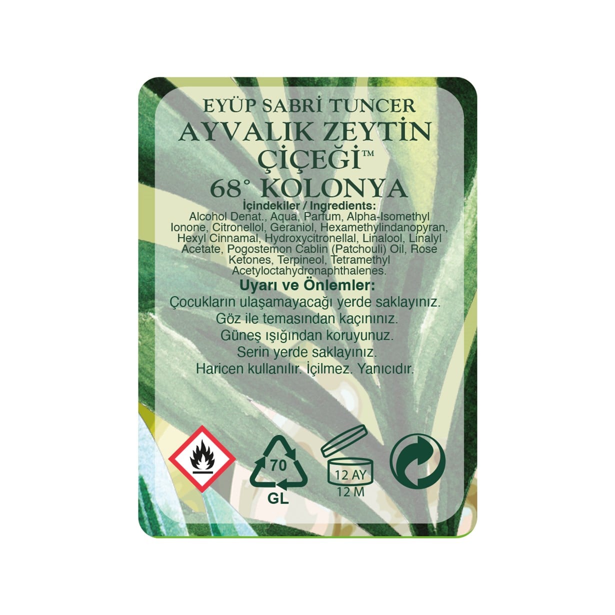Ayvalık Zeytin Çiçeği Kolonyası 400 ml - Cam Şişe