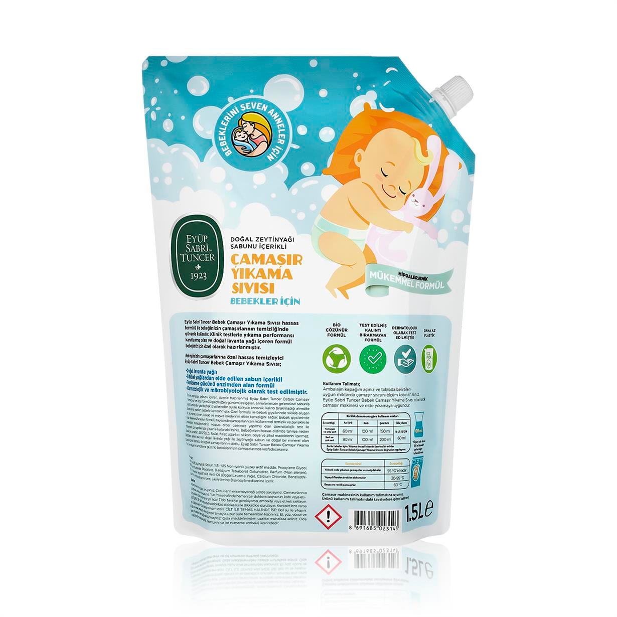 Doğal Zeytinyağlı Bebek Çamaşır Yıkama Sıvısı 1,5 lt 25 Yıkama