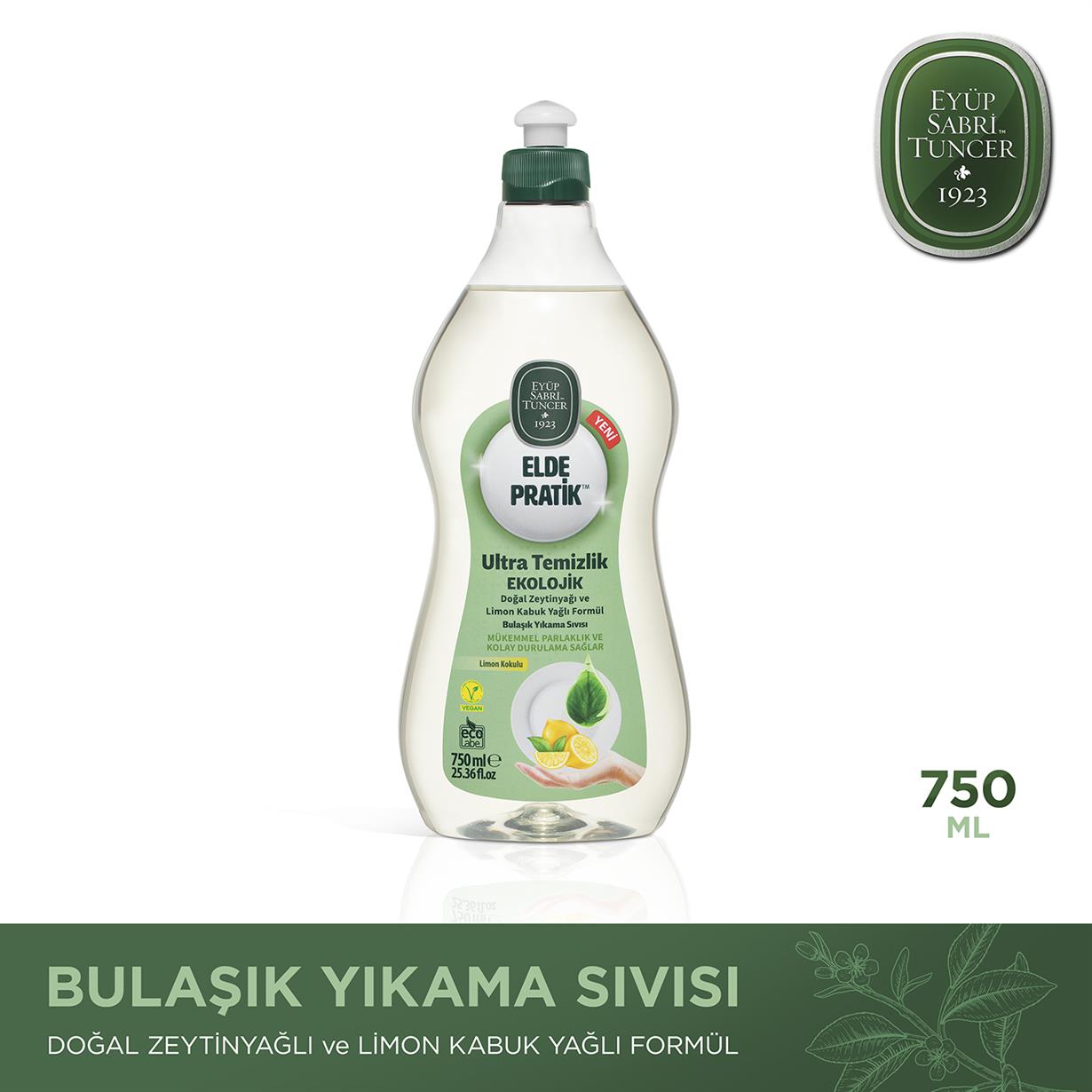 Elde Pratik™ - Doğal Zeytinyağı ve Limon Kabuk Yağlı Formül Bulaşık Yıkama Sıvısı - 750 ml