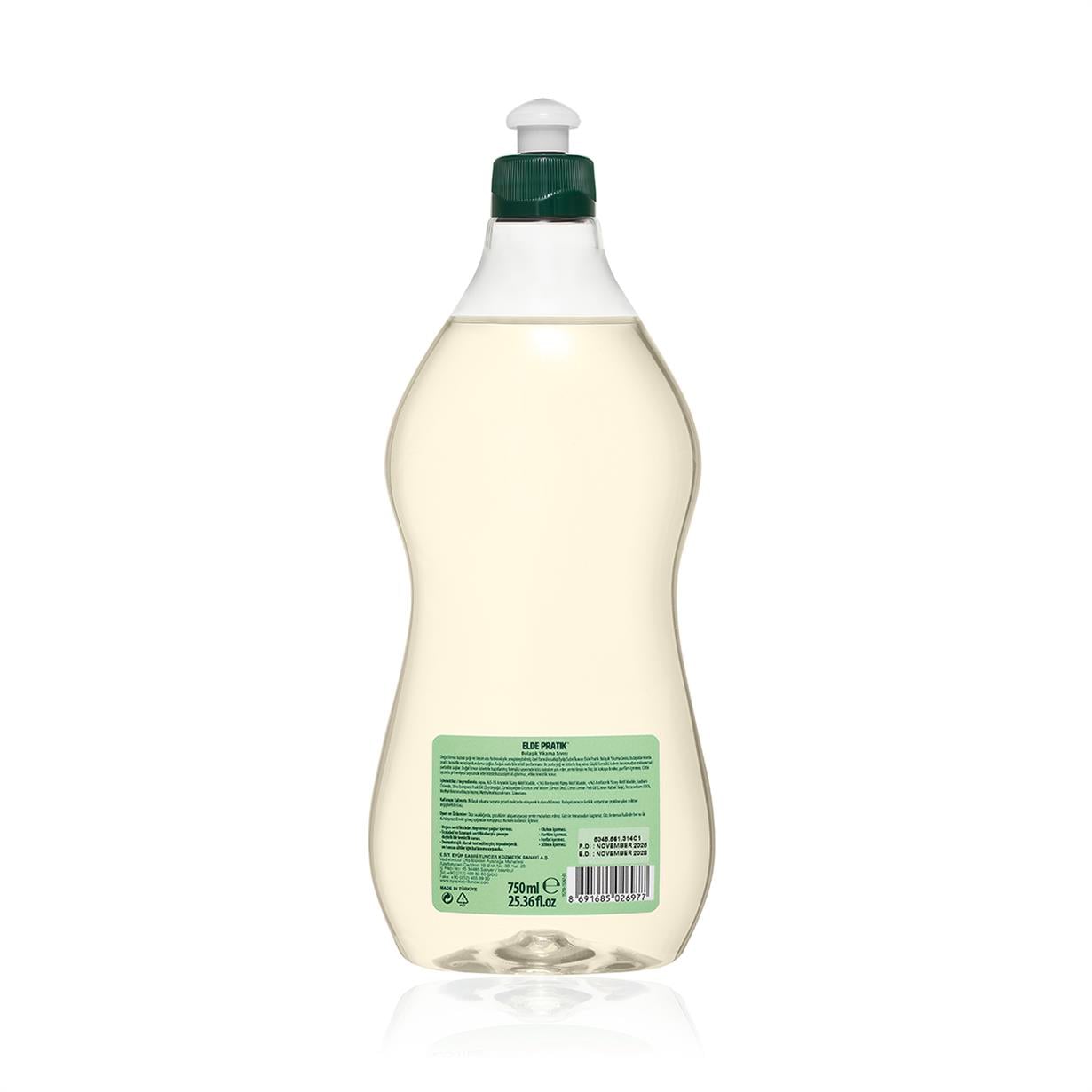 Elde Pratik™ - Doğal Zeytinyağı ve Limon Kabuk Yağlı Formül Bulaşık Yıkama Sıvısı - 750 ml