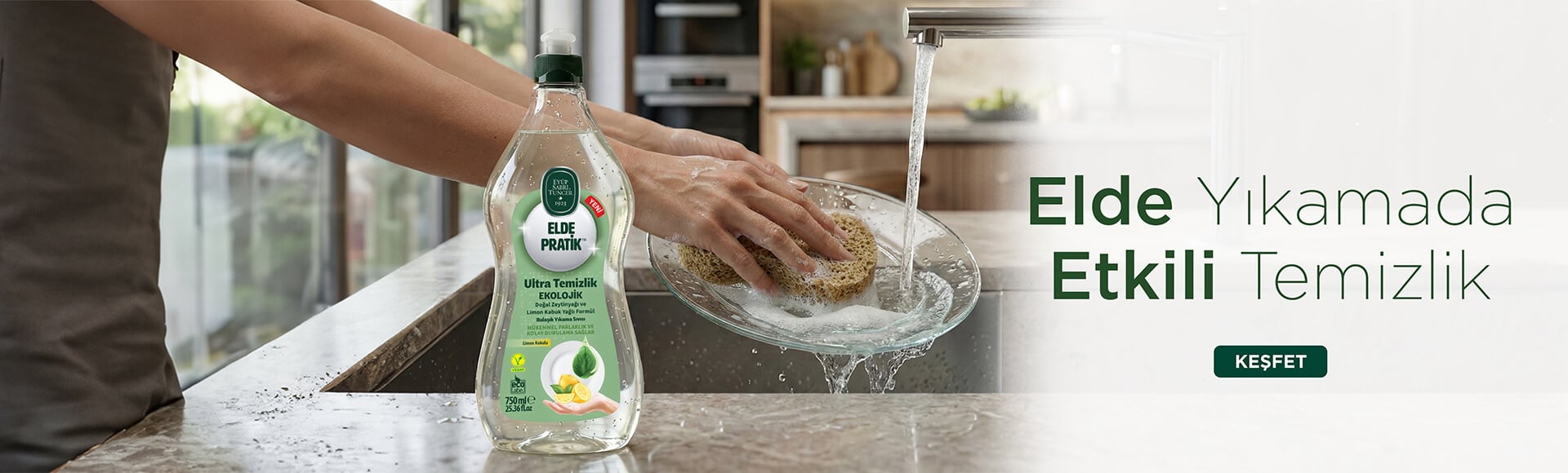 Elde Pratik™ - Doğal Zeytinyağı ve Limon Kabuk Yağlı Formül Bulaşık Yıkama Sıvısı - 750 ml