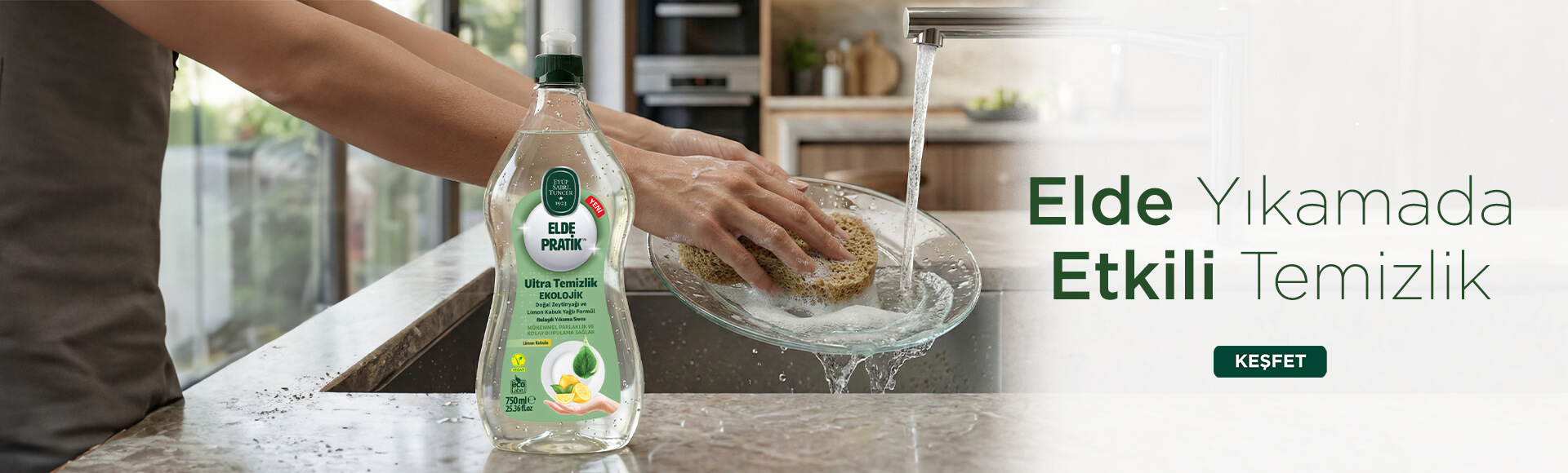 Elde Pratik™ - Doğal Zeytinyağı ve Limon Kabuk Yağlı Formül Bulaşık Yıkama Sıvısı - 750 ml