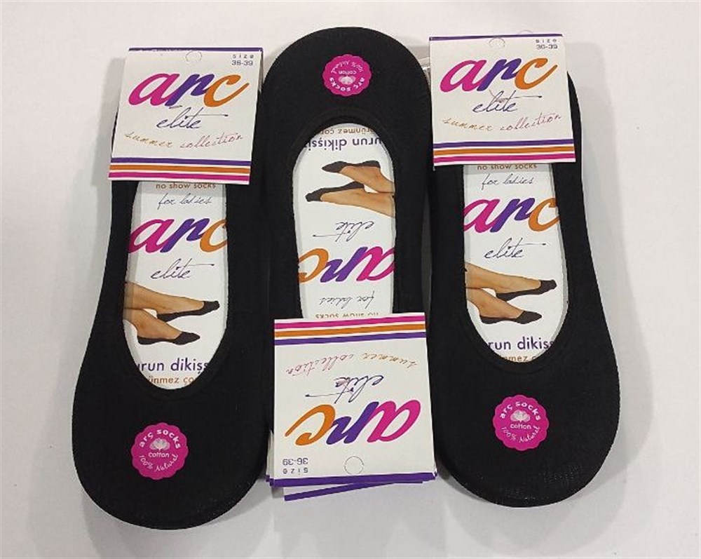Arc Kadın Penye Babet Çorap 12'li Paket Siyah(KC01-06)