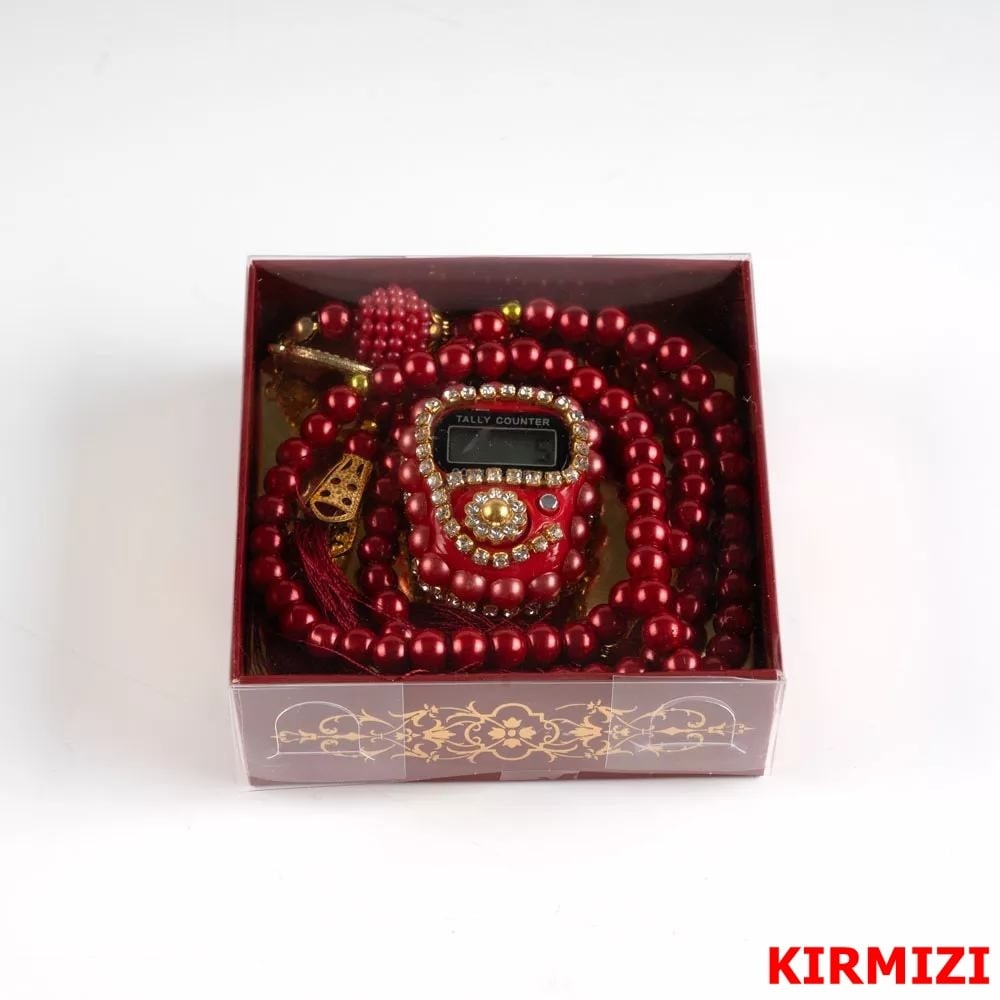 2li Taşlı Zikirmatik Tesbih Hediye Seti (Kırmızı)
