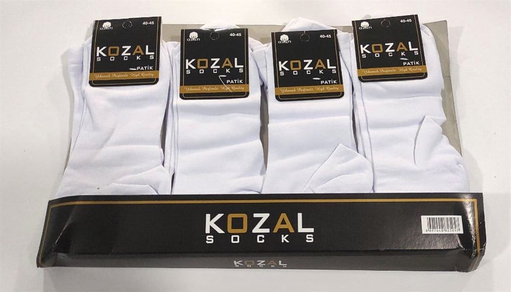 Kozal Erkek Penye Patik Çorap 12'li Paket Beyaz(EC01-05)